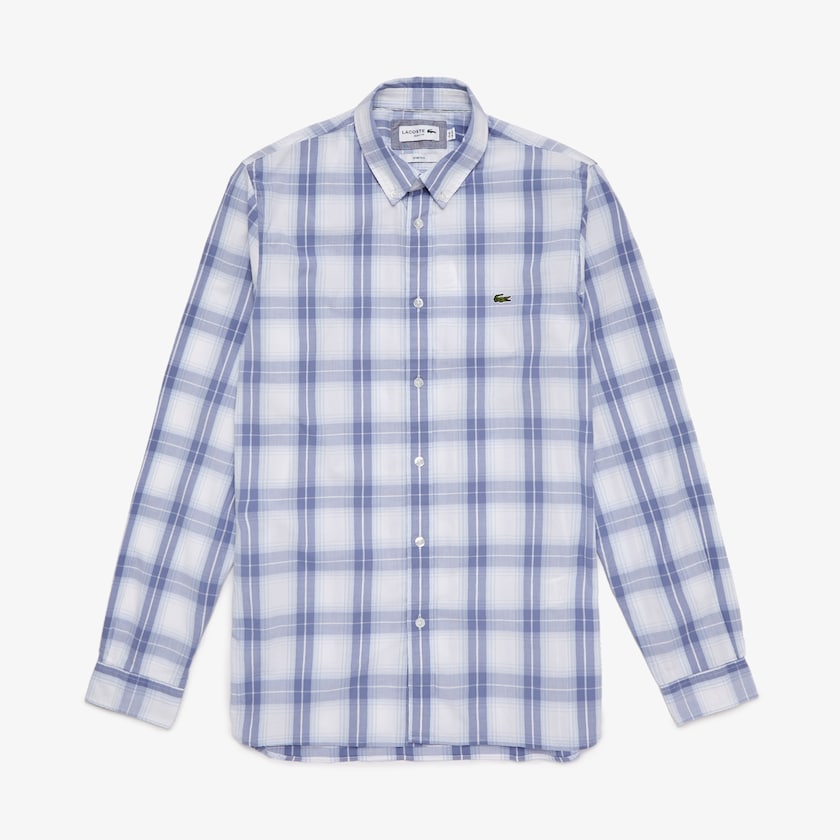 Men's Lacoste Purple / Light Blue Shirts Slim Fit Long-Sleeve Wool Stretch ER6-74477U3