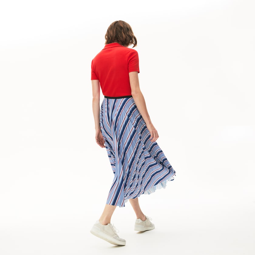 Women's Lacoste Purple / Navy Blue / White / Red Skirts MultiColor Striped Pleated WA5-79097I9