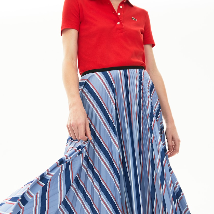 Women's Lacoste Purple / Navy Blue / White / Red Skirts MultiColor Striped Pleated WA5-79097I9