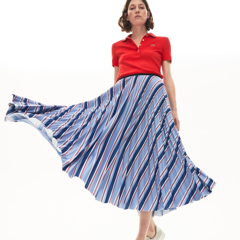 Women's Lacoste Purple / Navy Blue / White / Red Skirts MultiColor Striped Pleated WA5-79097I9