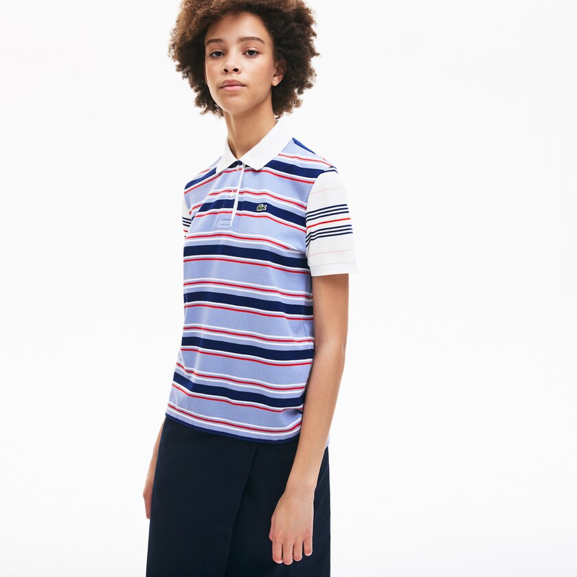 Women's Lacoste Purple / Navy Blue / White / Red / Light Pink Polo Shirts Classic Fit Striped Cotton OI1-22292K6