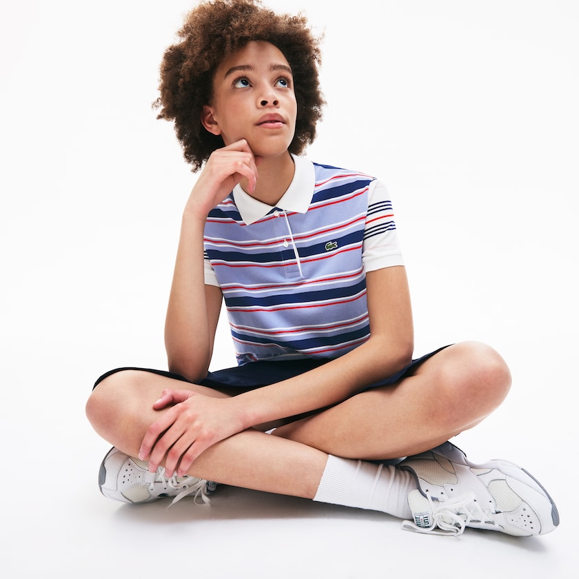 Women's Lacoste Purple / Navy Blue / White / Red / Light Pink Polo Shirts Classic Fit Striped Cotton OI1-22292K6
