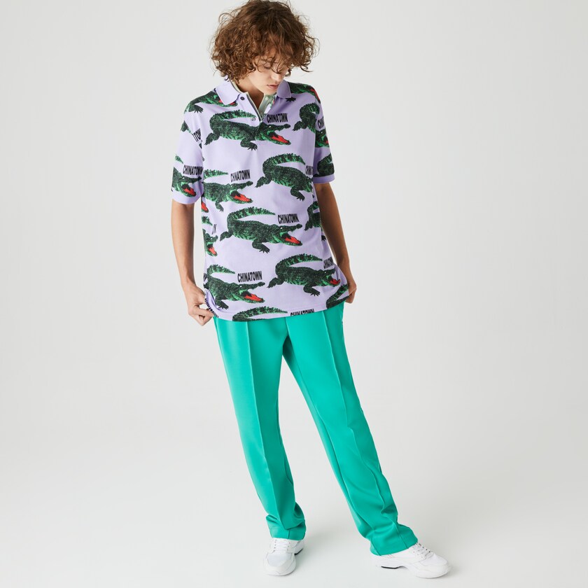 Men's Lacoste Purple / White Shirts LIVE Chinatown Market Collaboration Loose Fit Polo YJ2-60736X6