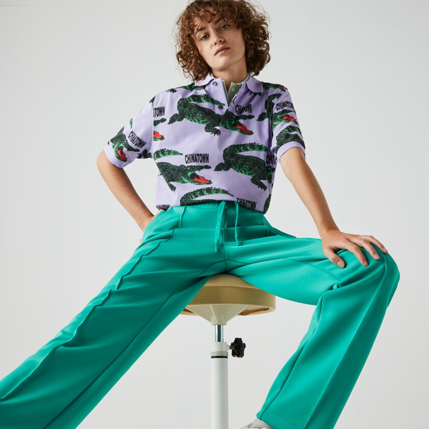 Men's Lacoste Purple / White Shirts LIVE Chinatown Market Collaboration Loose Fit Polo YJ2-60736X6