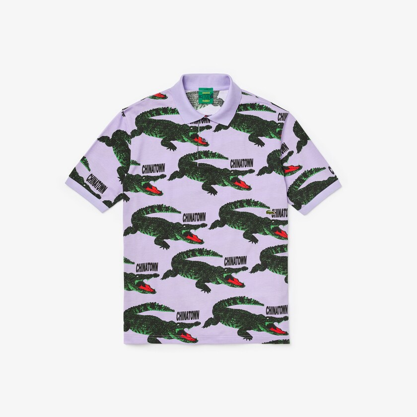 Men's Lacoste Purple / White Shirts LIVE Chinatown Market Collaboration Loose Fit Polo YJ2-60736X6