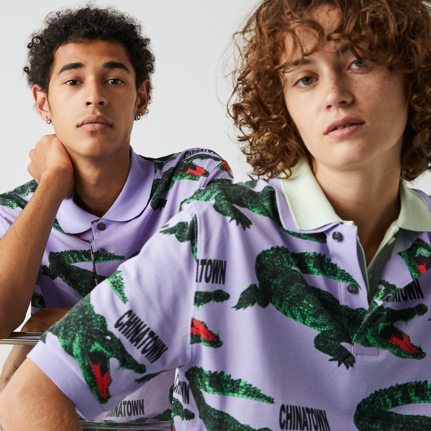 Men's Lacoste Purple / White Shirts LIVE Chinatown Market Collaboration Loose Fit Polo YJ2-60736X6
