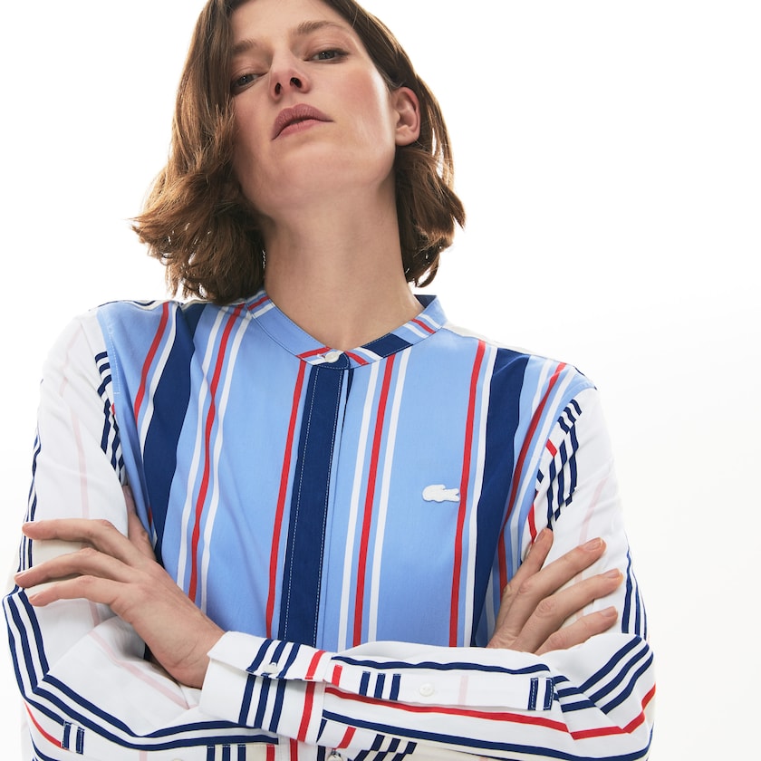 Women's Lacoste Purple / White / Navy Blue / Red Shirts Striped Long Flowing JC3-04970Q2