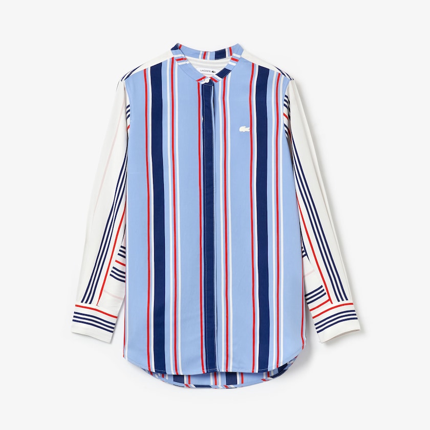 Women's Lacoste Purple / White / Navy Blue / Red Shirts Striped Long Flowing JC3-04970Q2