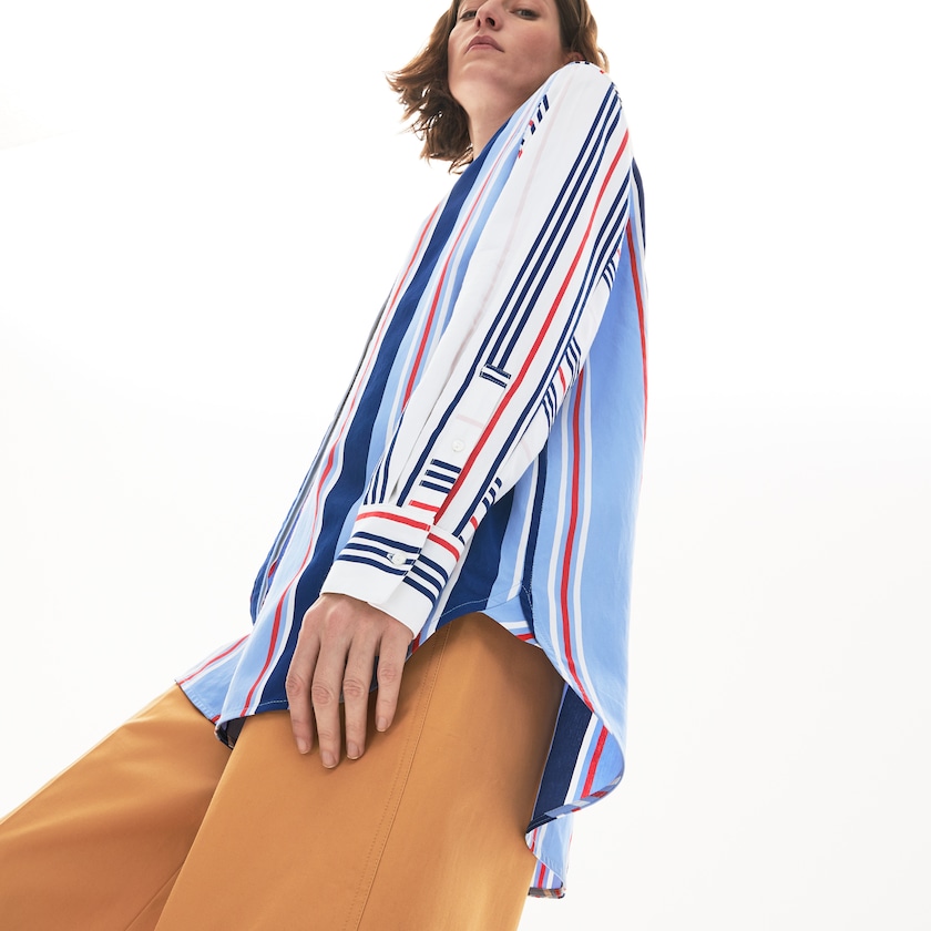 Women's Lacoste Purple / White / Navy Blue / Red Shirts Striped Long Flowing JC3-04970Q2