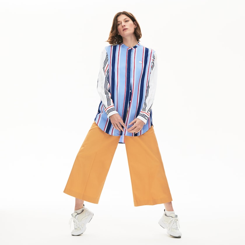 Women's Lacoste Purple / White / Navy Blue / Red Shirts Striped Long Flowing JC3-04970Q2