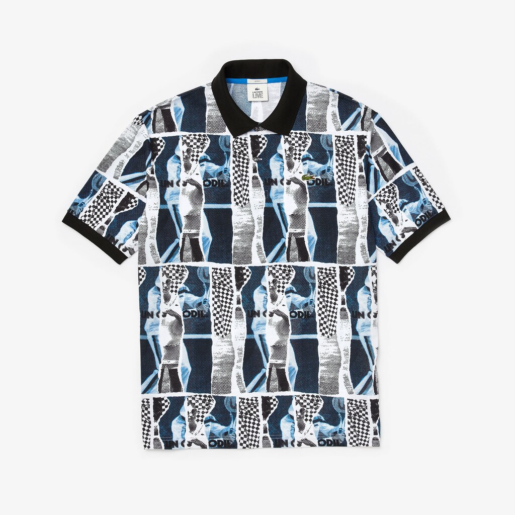 Men's Lacoste Purple / Yellow / White Polo Shirts LIVE Loose Fit Graphic Print Cotton CO5-43204V0