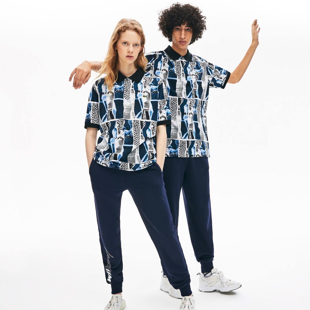 Men's Lacoste Purple / Yellow / White Polo Shirts LIVE Loose Fit Graphic Print Cotton CO5-43204V0