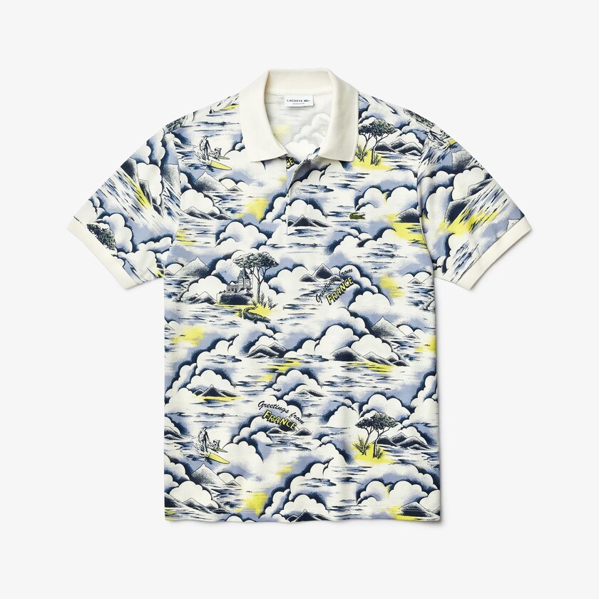 Men's Lacoste Purple / Yellow / White Shirts Print Cotton Piqué Classic Fit Polo YR0-08560I3
