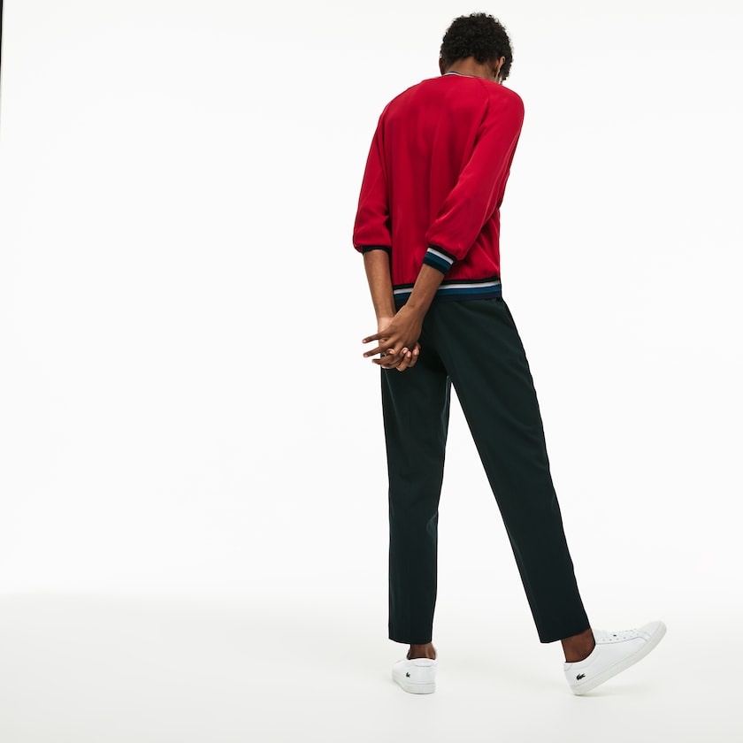 Women's Lacoste Red T Shirts Contrast Accents Silk Crepe Top GT1-09820T9