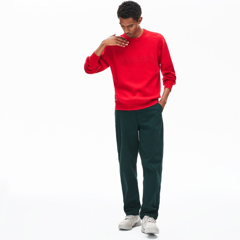 Men's Lacoste Red Sweaters Crewneck Signature-Logo Knit HE9-46684J5