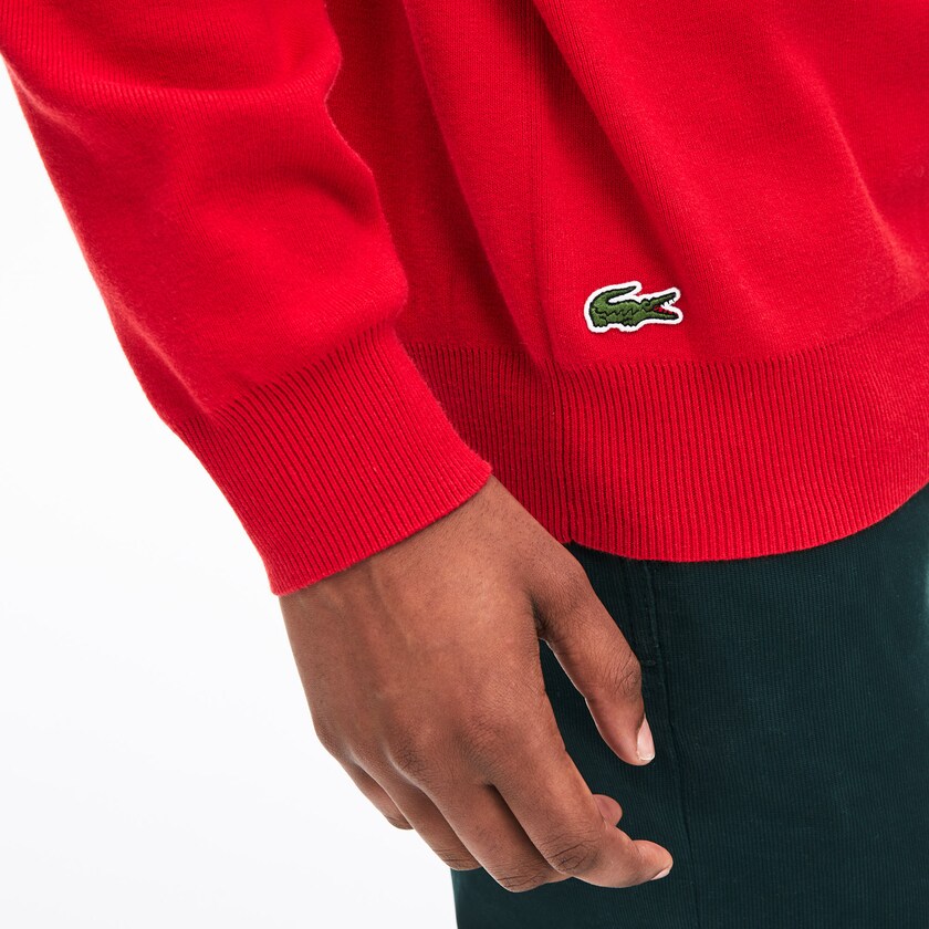 Men's Lacoste Red Sweaters Crewneck Signature-Logo Knit HE9-46684J5