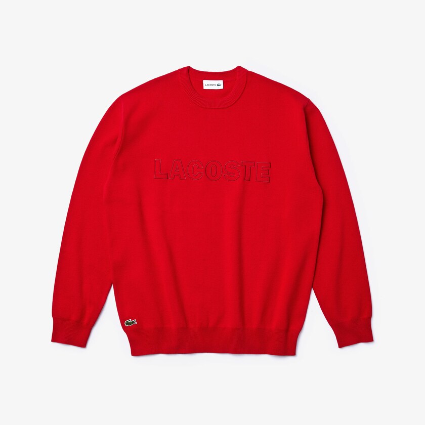Men's Lacoste Red Sweaters Crewneck Signature-Logo Knit HE9-46684J5