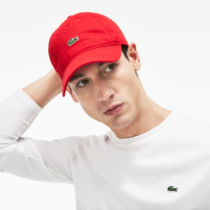 Men's Lacoste Red Caps Embroidered Crocodile Cotton YR1-40184P4
