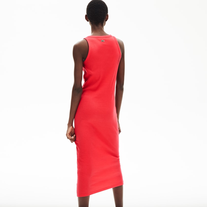 Women's Lacoste Red Dress Long Ribbed Cotton HY3-10401R0
