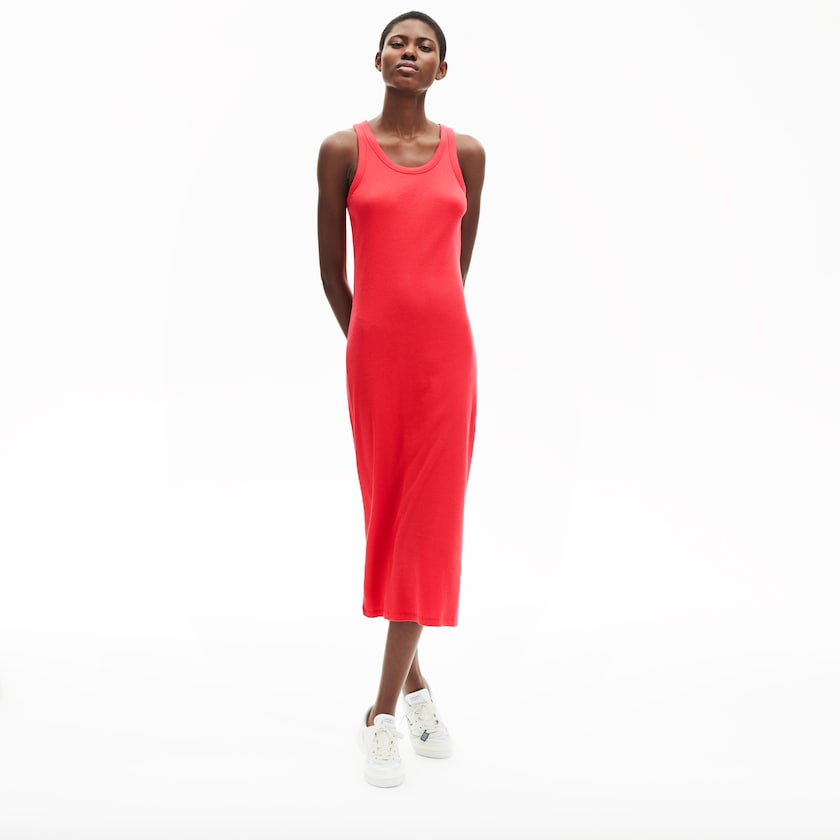 Women's Lacoste Red Dress Long Ribbed Cotton HY3-10401R0