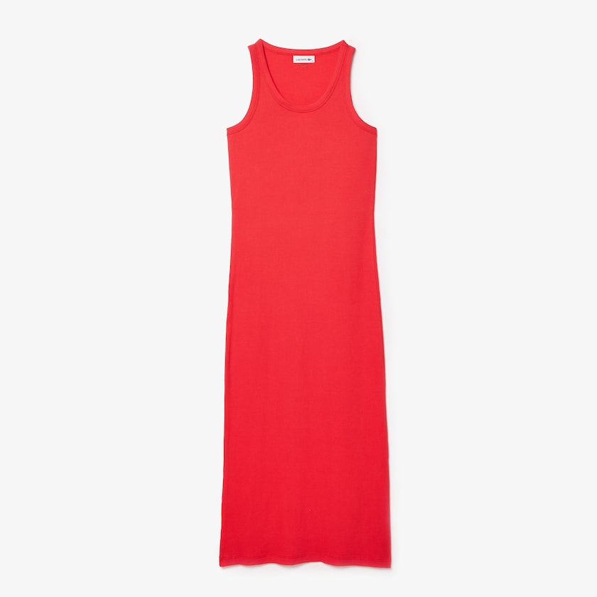 Women's Lacoste Red Dress Long Ribbed Cotton HY3-10401R0