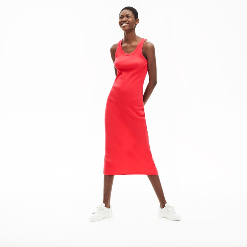 Women's Lacoste Red Dress Long Ribbed Cotton HY3-10401R0