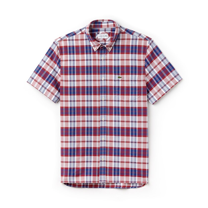 Men's Lacoste Red Shirts Regular Fit Check Oxford XY5-04730G1
