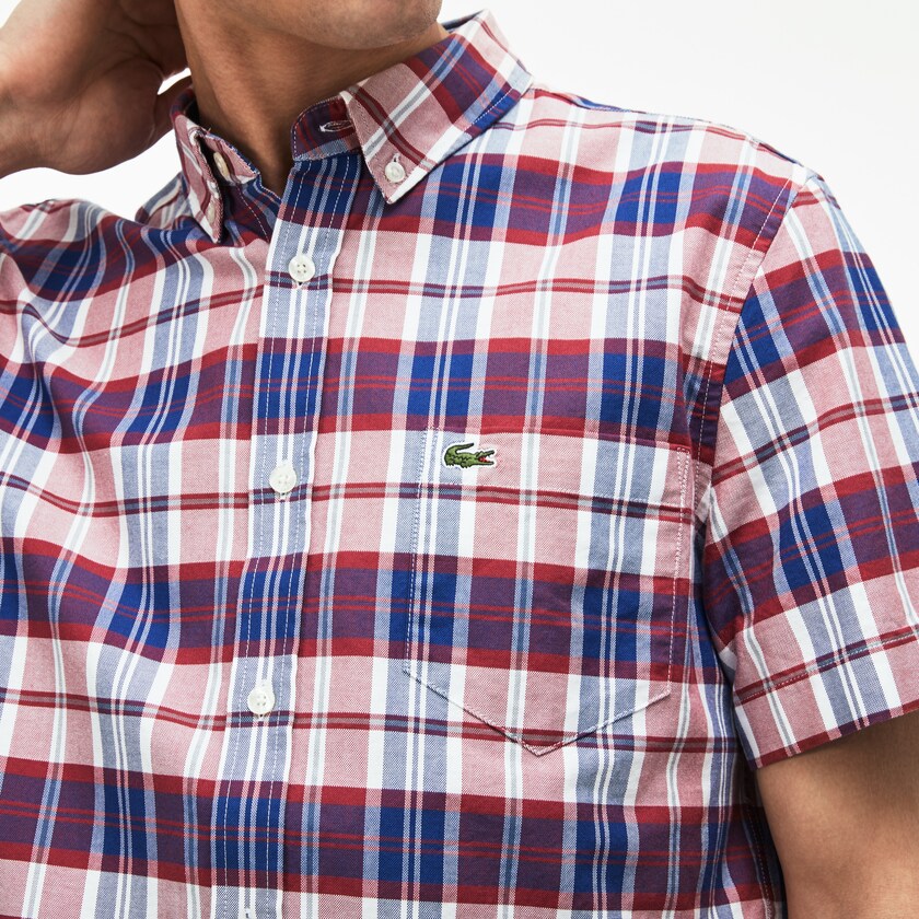 Men's Lacoste Red Shirts Regular Fit Check Oxford XY5-04730G1