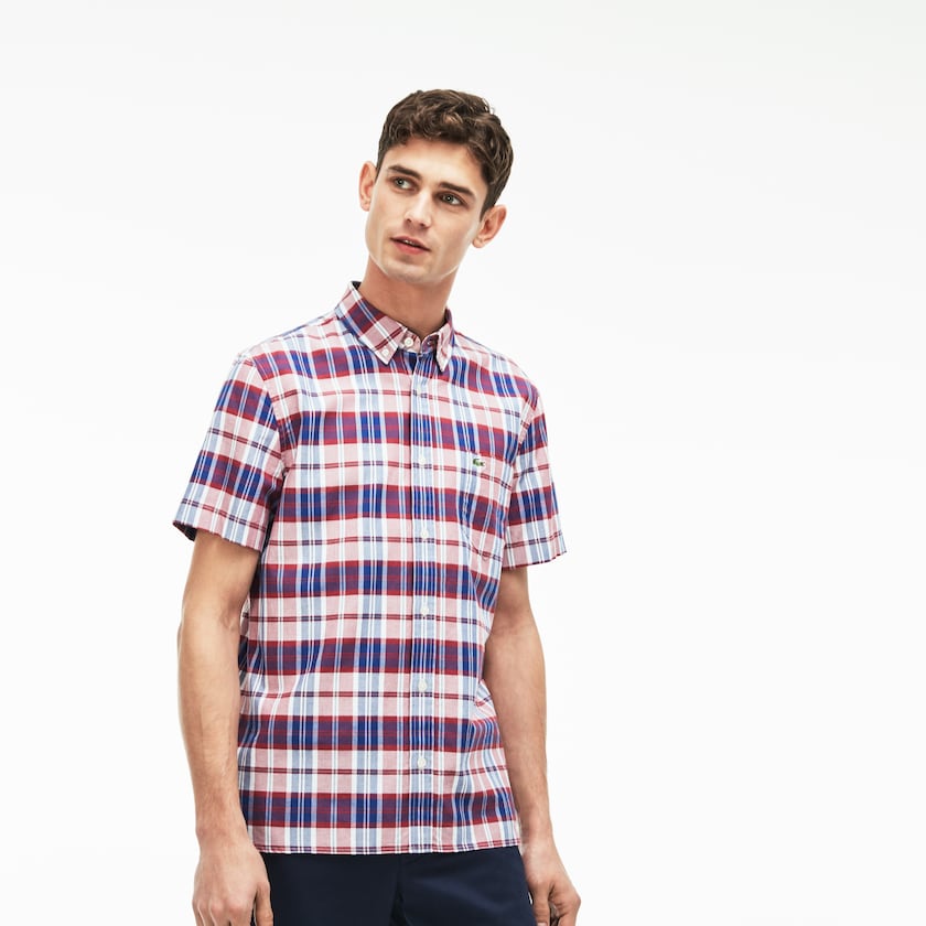 Men's Lacoste Red Shirts Regular Fit Check Oxford XY5-04730G1
