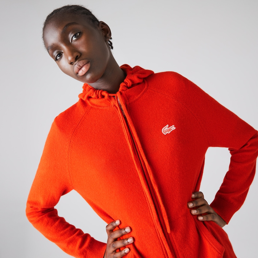 Women's Lacoste Red Sweaters SPORT Recycled Cashmere Zip FK1-78967C7