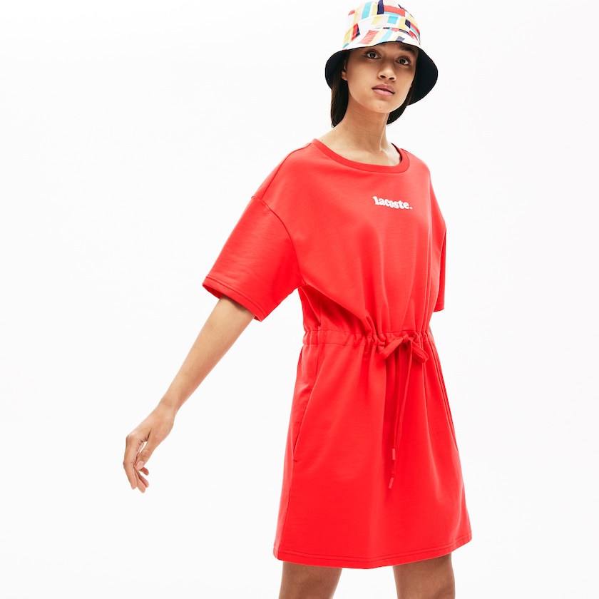 Women's Lacoste Red Dress Signature Cotton Fleece T-shirt MU8-69216W6