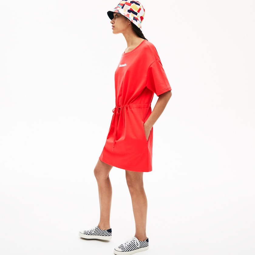 Women's Lacoste Red Dress Signature Cotton Fleece T-shirt MU8-69216W6