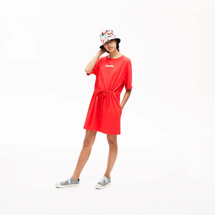 Women's Lacoste Red Dress Signature Cotton Fleece T-shirt MU8-69216W6