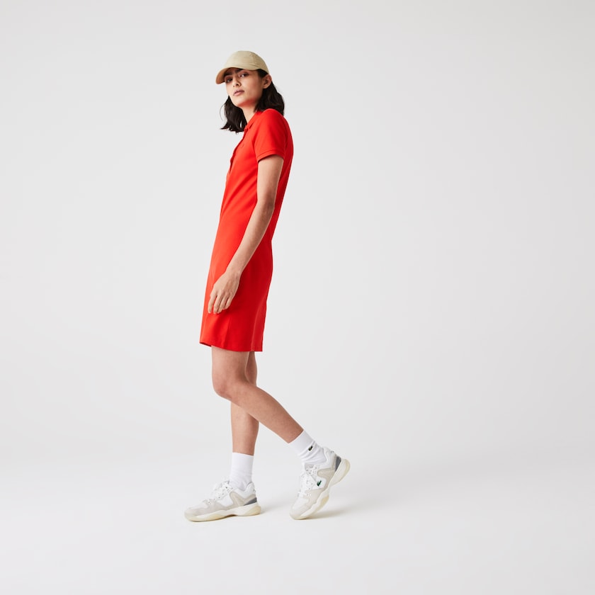 Women's Lacoste Red Polo Dress Stretch Cotton Piqué DI2-27072C6