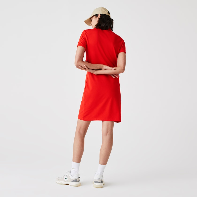 Women's Lacoste Red Polo Dress Stretch Cotton Piqué DI2-27072C6