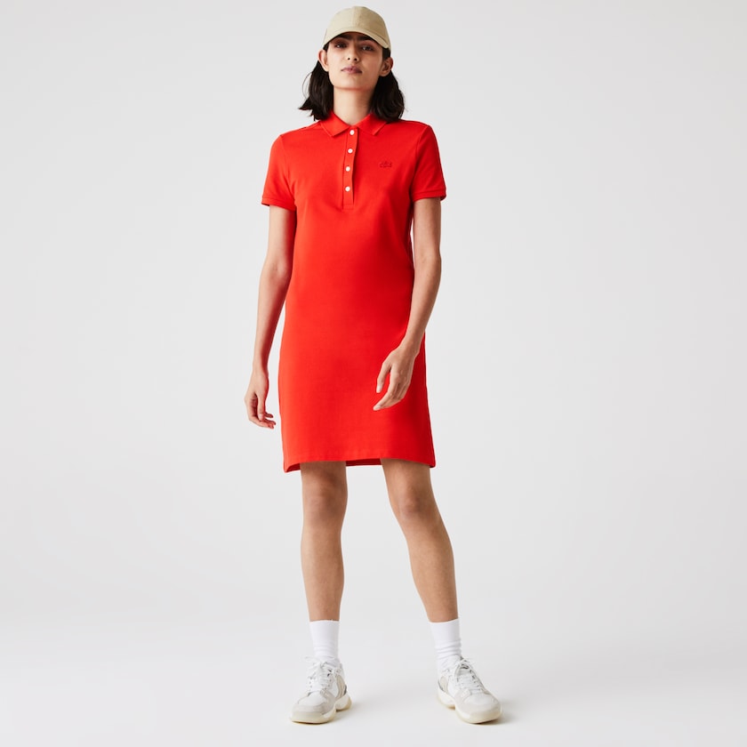 Women's Lacoste Red Polo Dress Stretch Cotton Piqué DI2-27072C6