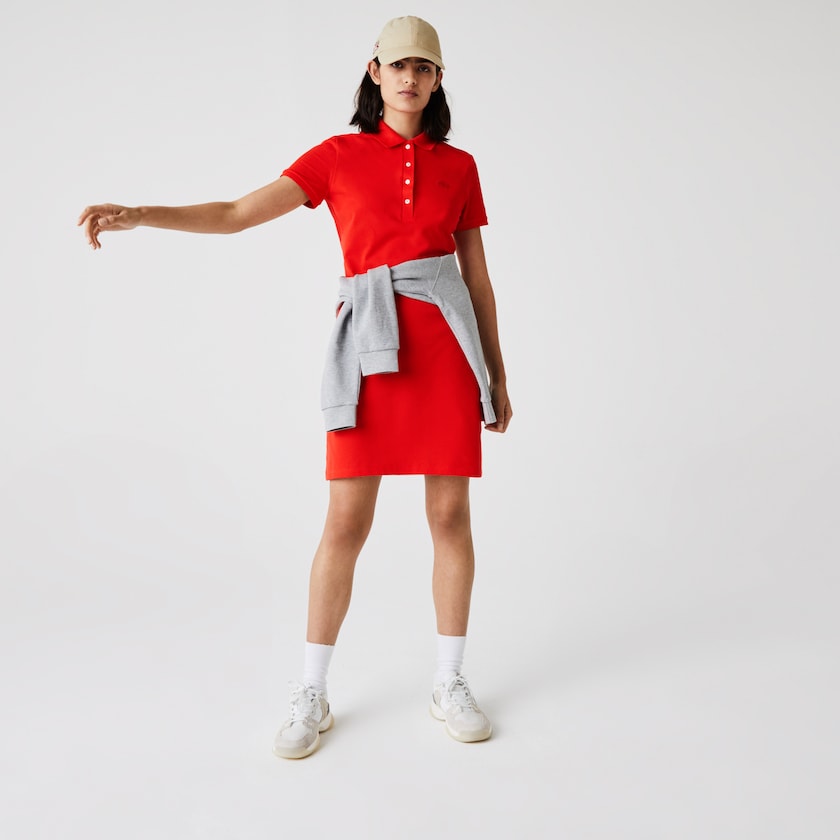 Women's Lacoste Red Polo Dress Stretch Cotton Piqué DI2-27072C6