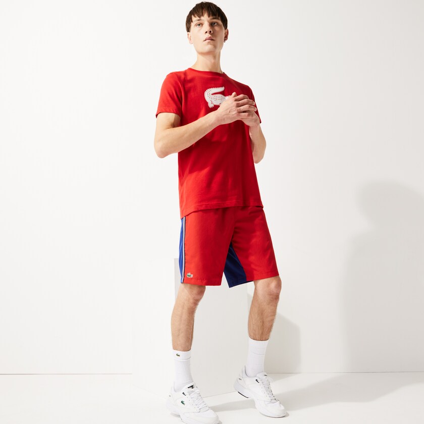 Men's Lacoste Red / Blue Shorts SPORT Contrast Band Two-Tone Lightweight YO2-18281T7