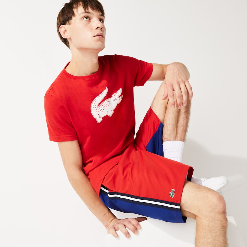 Men's Lacoste Red / Blue Shorts SPORT Contrast Band Two-Tone Lightweight YO2-18281T7