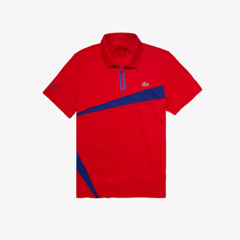 Men's Lacoste Red / Blue Shirts SPORT Paneled Breathable Piqué Tennis Polo MC7-50815A2