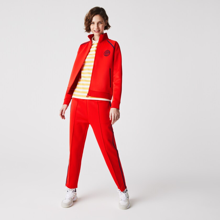 Women's Lacoste Red / Blue / Red Sweatshirts Stand-Up Collar Vintage Style Zip EO8-53525A3