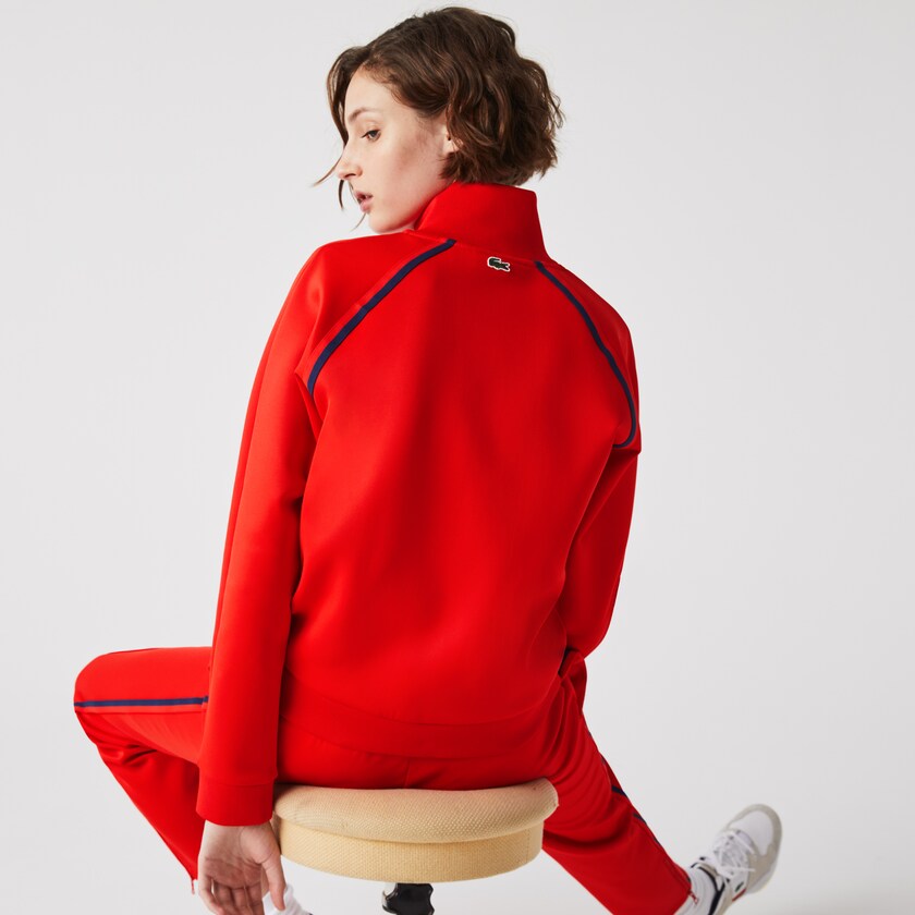 Women's Lacoste Red / Blue / Red Sweatshirts Stand-Up Collar Vintage Style Zip EO8-53525A3