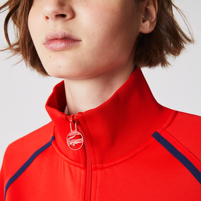 Women's Lacoste Red / Blue / Red Sweatshirts Stand-Up Collar Vintage Style Zip EO8-53525A3