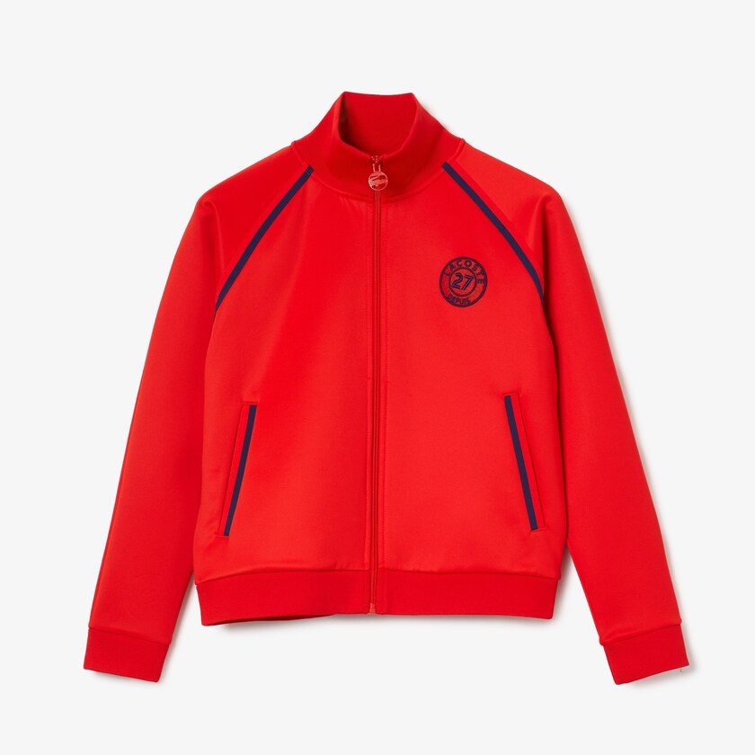 Women's Lacoste Red / Blue / Red Sweatshirts Stand-Up Collar Vintage Style Zip EO8-53525A3