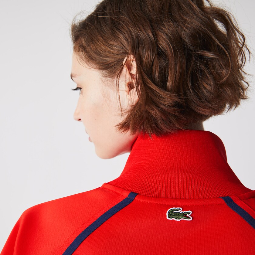 Women's Lacoste Red / Blue / Red Sweatshirts Stand-Up Collar Vintage Style Zip EO8-53525A3