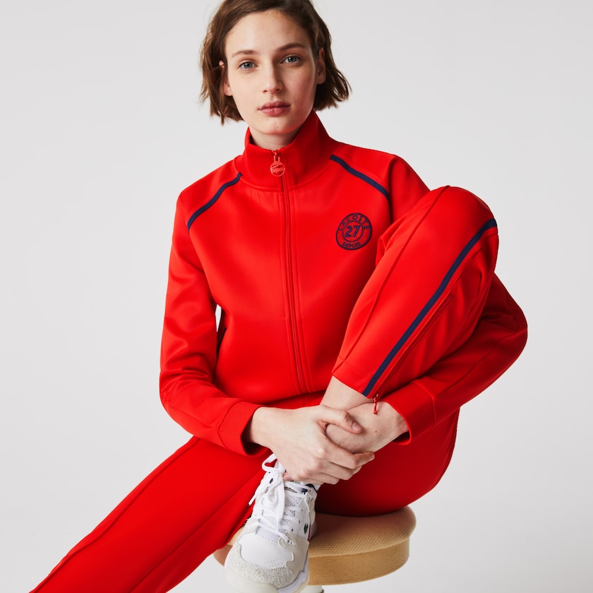 Women's Lacoste Red / Blue / Red Sweatshirts Stand-Up Collar Vintage Style Zip EO8-53525A3