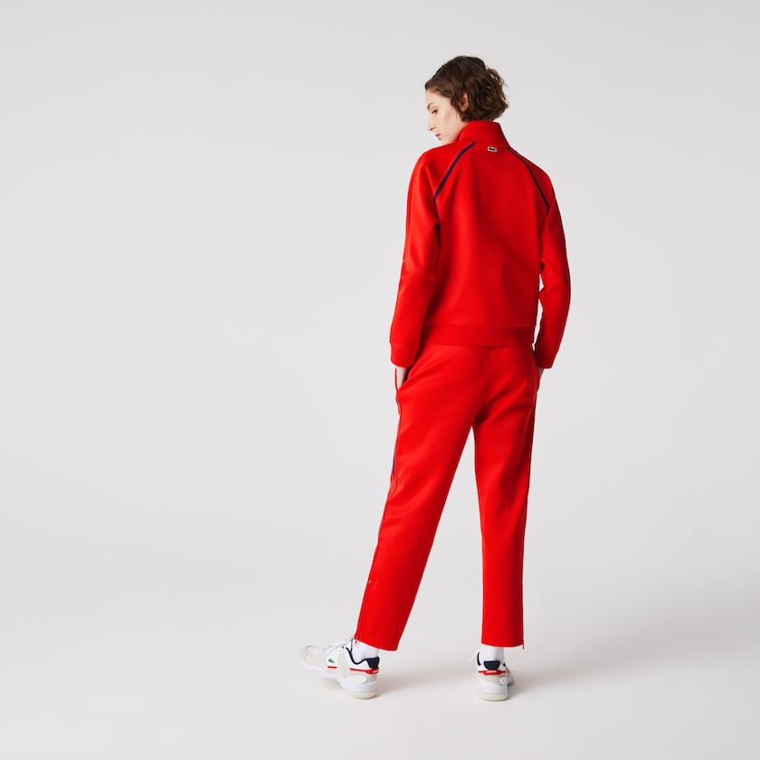 Women's Lacoste Red / Blue / Red Pants Straight Cut Contrast Bands Tracksuit XQ2-46814K5