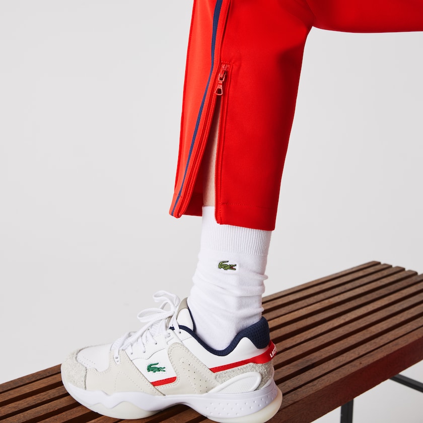 Women's Lacoste Red / Blue / Red Pants Straight Cut Contrast Bands Tracksuit XQ2-46814K5