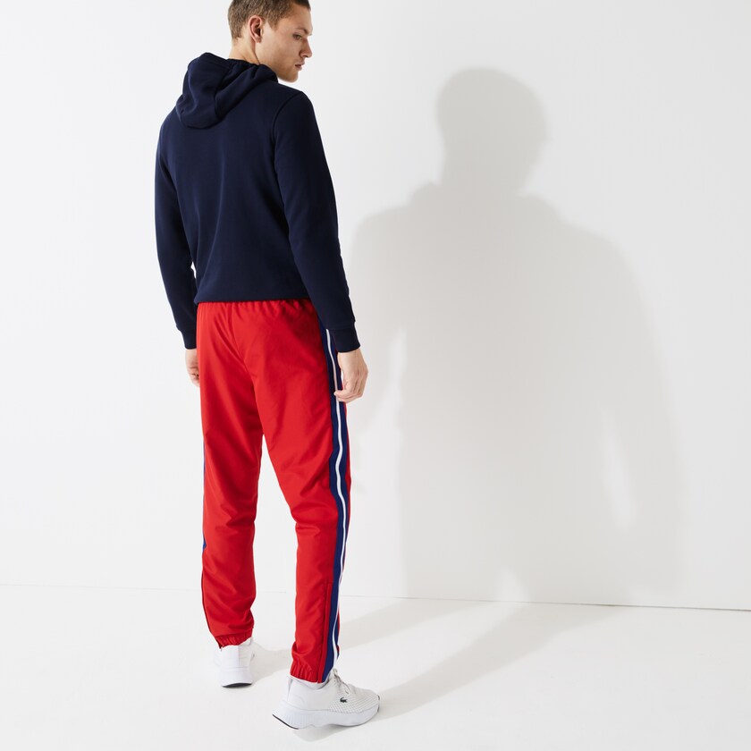 Men's Lacoste Red / Blue / White Pants SPORT Contrast Bands Lightweight Tracksuit DO4-91129A1