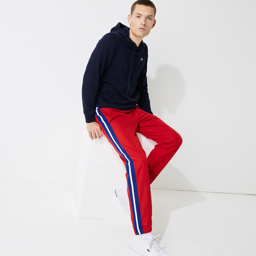 Men's Lacoste Red / Blue / White Pants SPORT Contrast Bands Lightweight Tracksuit DO4-91129A1